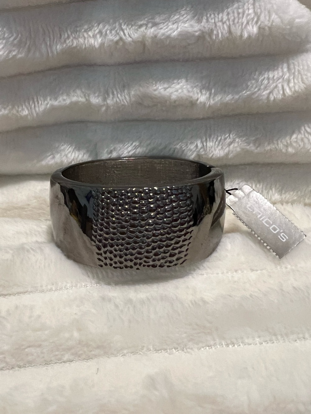Chico's Gunmetal Textured Dome Hinged Bangle Bracelet - NWT